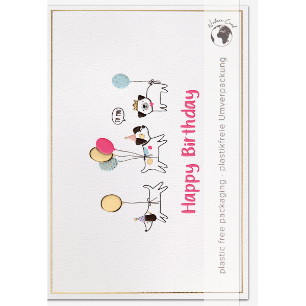 Geburtstag Good Vibes unverpackte Glückwunschkarte mit Umschlag Hunde Luftballons Happy Birthday