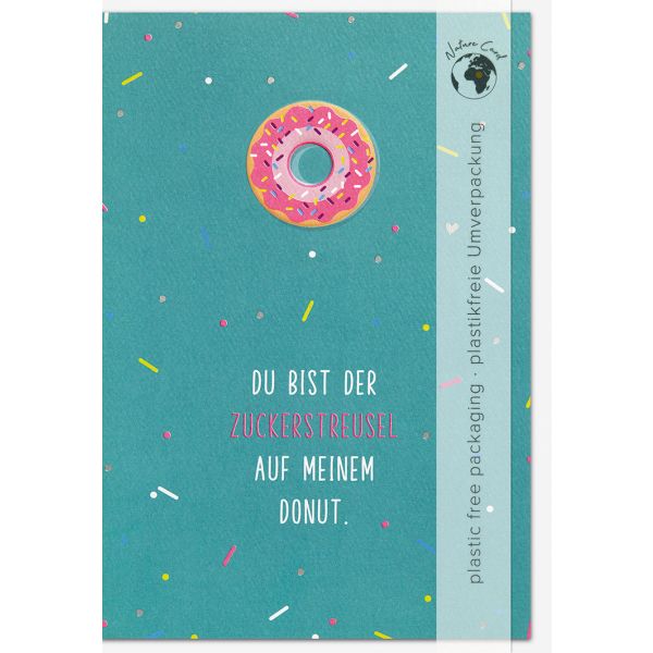 Allgemeine Wünsche Good Vibes unverpackte Glückwunschkarte mit Umschlag Donut Zuckerstreusel