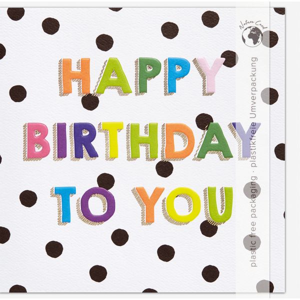 Geburtstag Good Vibes Quadratische unverpackte Glückwunschkarte mit Umschlag Bunte Buchstaben Happy Birthday
