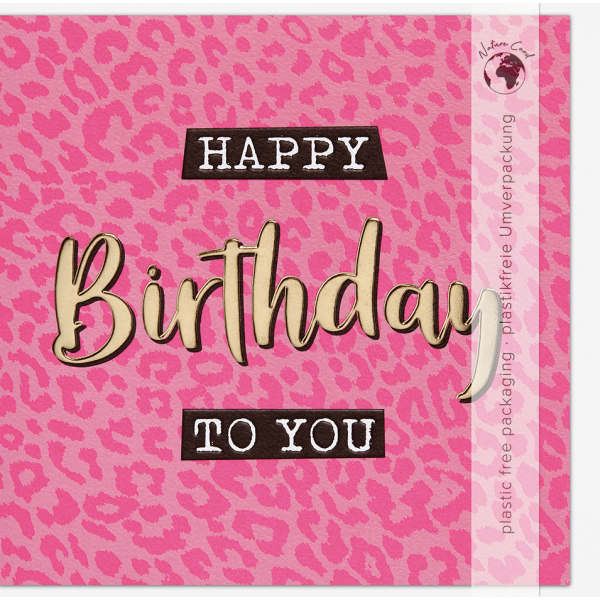 Geburtstag Good Vibes Quadratische unverpackte Glückwunschkarte mit Umschlag Pink Leopard Happy Birthday