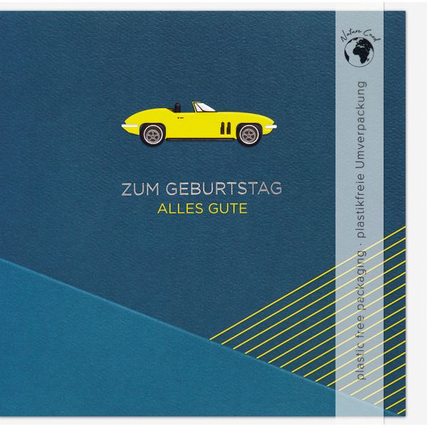 Geburtstag Good Vibes Quadratische unverpackte Glückwunschkarte mit Umschlag Auto Alles Gute