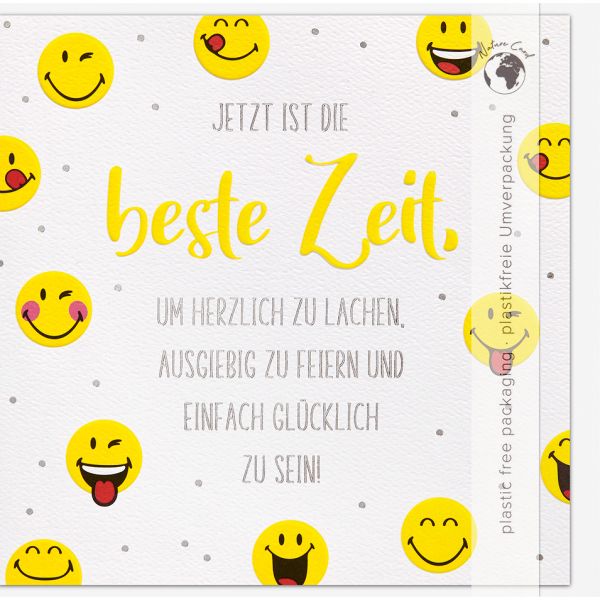 Geburtstag Good Vibes Quadratische unverpackte Glückwunschkarte mit Umschlag Smileys Spruch Beste Zeit