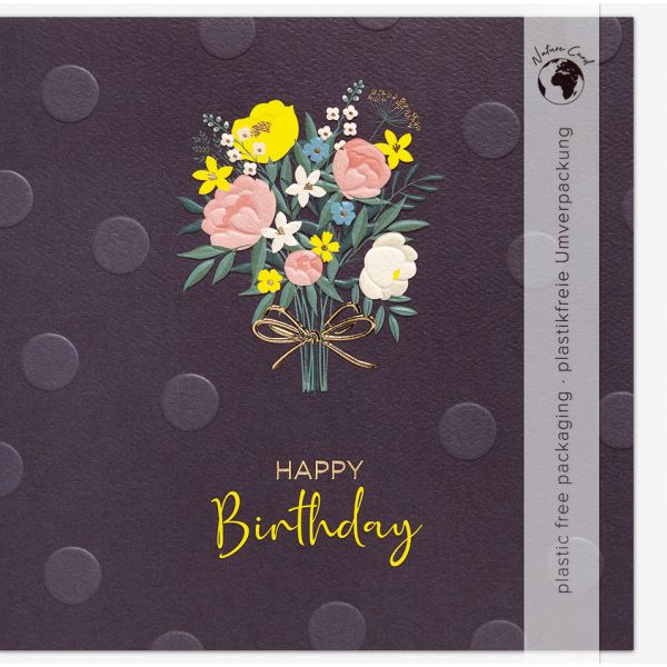 Geburtstag Good Vibes Quadratische unverpackte Glückwunschkarte mit Umschlag Blumenstrauß Happy Birthday