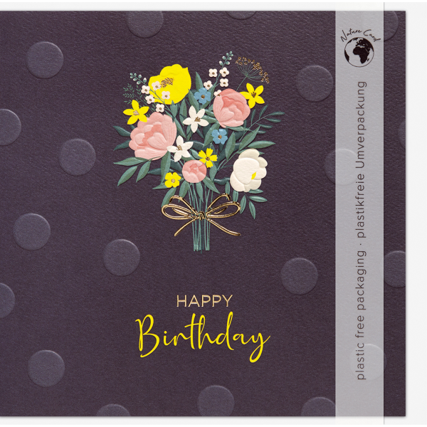 Geburtstag Good Vibes Quadratische unverpackte Glückwunschkarte mit Umschlag Blumenstrauß Happy Birthday