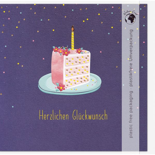 Allgemeine Wünsche Good Vibes Quadratische unverpackte Glückwunschkarte mit Umschlag Kuchen Herzlichen Glückwunsch