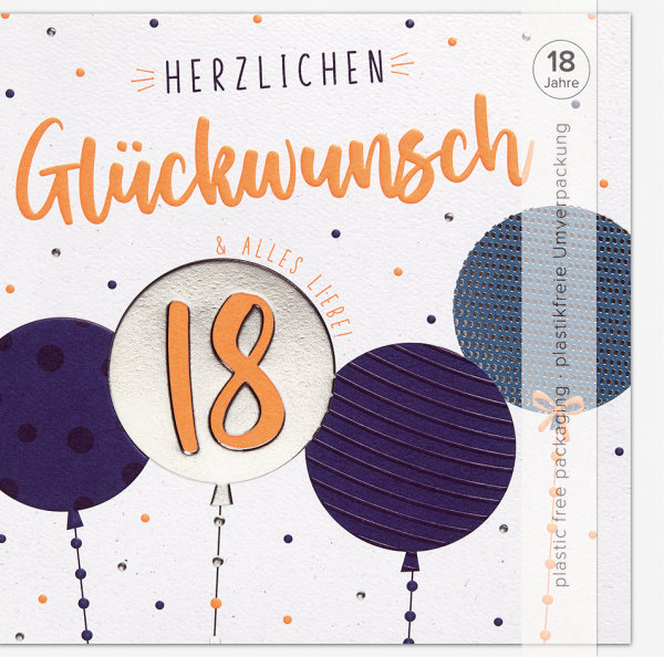 18. Geburtstag - Good Vibes - Glückwunschkarte im Format 15,5 x 15,5 cm mit Briefumschlag