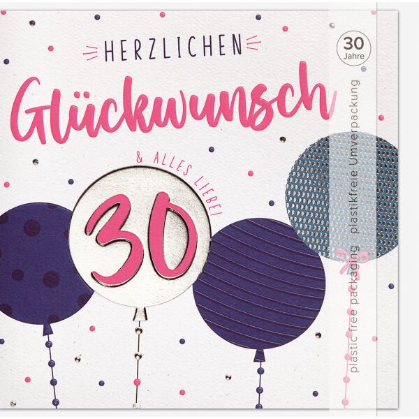 30. Geburtstag Good Vibes Quadratische unverpackte Glückwunschkarte mit Umschlag 30 Herzlichen Glückwunsch Alles Liebe