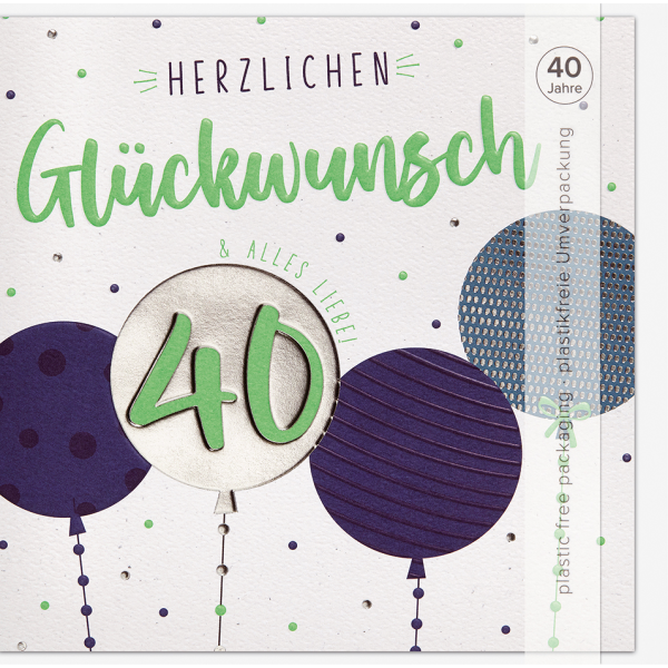 40. Geburtstag Good Vibes Glückwunschkarte mit Briefumschlag Luftballons