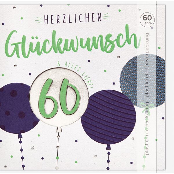 60. Geburtstag Good Vibes Quadratische unverpackte Glückwunschkarte mit Umschlag 60 Herzlichen Glückwunsch Alles Liebe