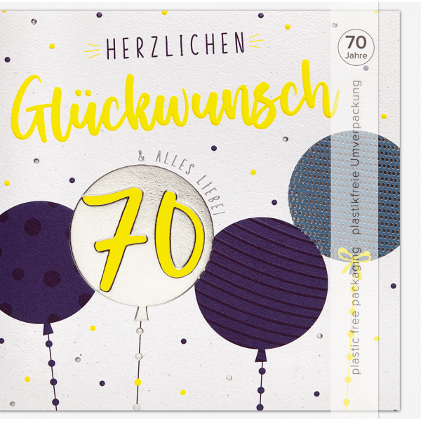 70. Geburtstag Good Vibes Quadratische unverpackte Glückwunschkarte mit Umschlag 70 Herzlichen Glückwunsch Alles Liebe