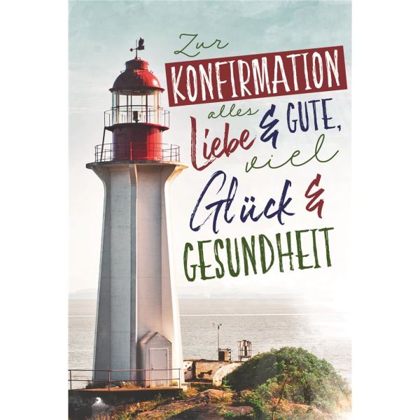 Konfirmation Leuchtturm Liebe Glück Gesundheit Glückwunschkarte mit Umschlag