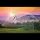 Kommunion Glückwunschkarte mit Umschlag Wiese mit Bäumen Sonnenuntergang Regenbogen über Tal
