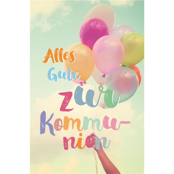Kommunion Glückwunschkarte mit Umschlag bunte Luftballons