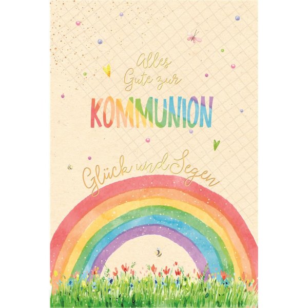 Kommunion - Zuckerrohrpapier - Glückwunschkarte im Format 11,5 x 17 cm mit Umschlag - Regenbogen, Blumen - Skorpion