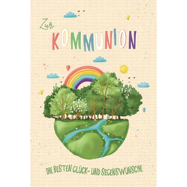 Kommunion - Zuckerrohrpapier - Glückwunschkarte im Format 11,5 x 17 cm mit Umschlag - Bäume, Regenbogen - Skorpion