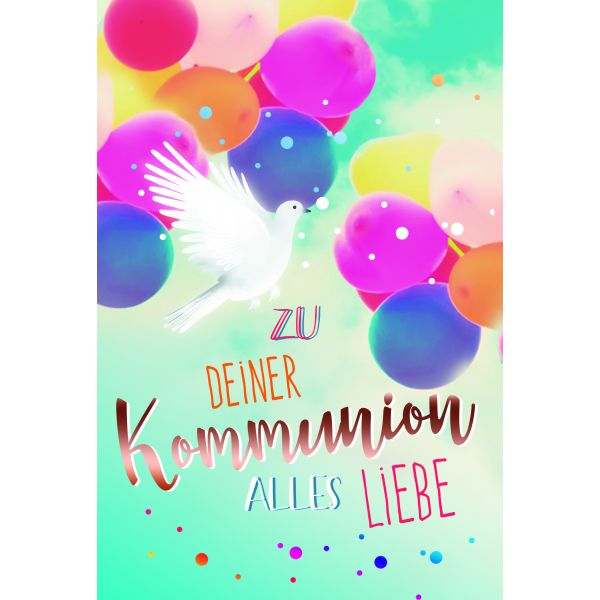 Kommunion Glückwunschkarte mit Umschlag Taubem Luftballons