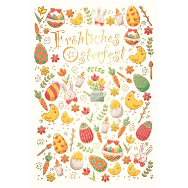 Ostern Naturkarton Glückwunschkarte mit Umschlag Ostereier, Blumen, Küken, Hasen
