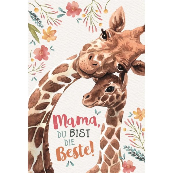 Muttertag - Naturkarton - Glückwunschkarte im Format 11,5 x 17 cm mit Umschlag - Giraffen, Blumen