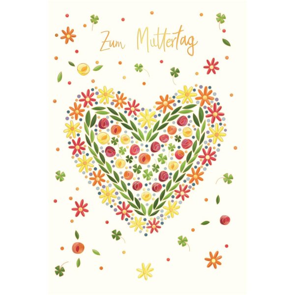 Muttertag - Naturkarton - Glückwunschkarte im Format 11,5 x 17 cm mit Umschlag - Herz aus Blüten und Blättern