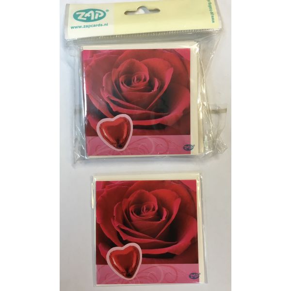 Ohne Text – Minikarte – 8 x 8 cm - mit Briefumschlag – Liebe/Herz/Rose