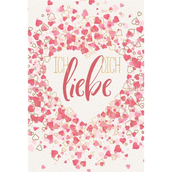 Ich liebe Dich Glückwunschkarte mit Umschlag Herzen mit Goldfolie Valentinstag Muttertag