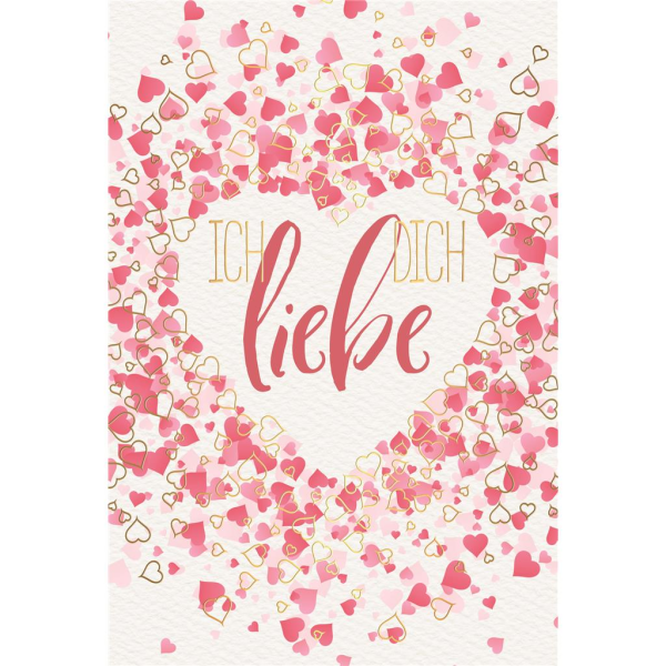 Ich liebe Dich Glückwunschkarte mit Umschlag Herzen mit Goldfolie Valentinstag Muttertag