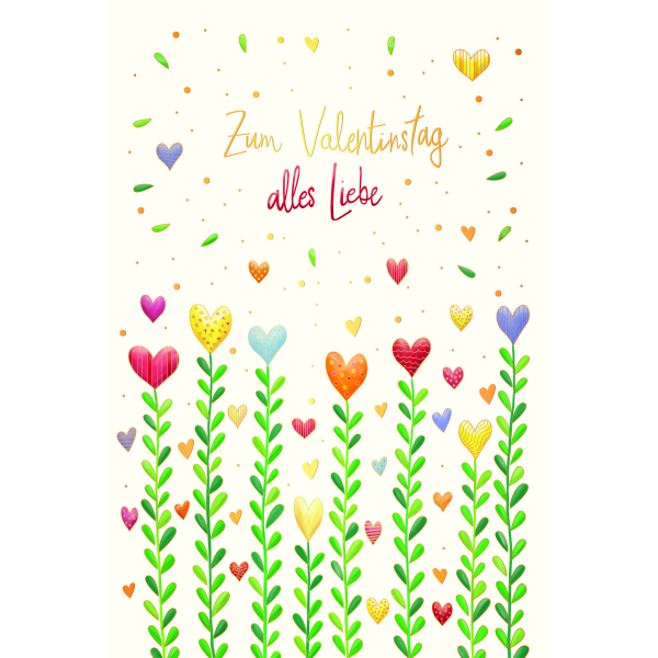 Valentinstag Naturkarton Glückwunschkarte mit Umschlag Herzen an Blätterranken