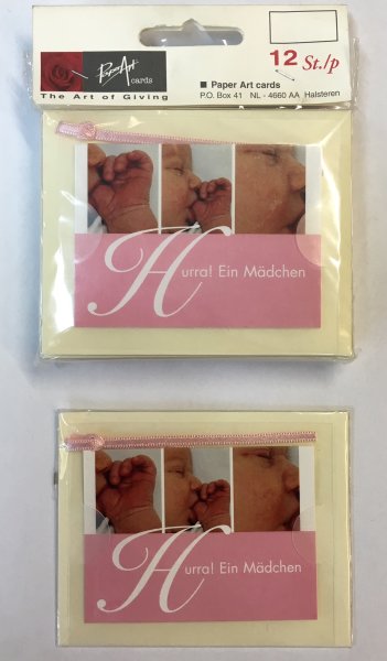 ZAP - Minikarte - 8x6 cm - mit Briefumschlag und Schleifchen - Zur Geburt - Baby Mädchen - UVP: € 1,25