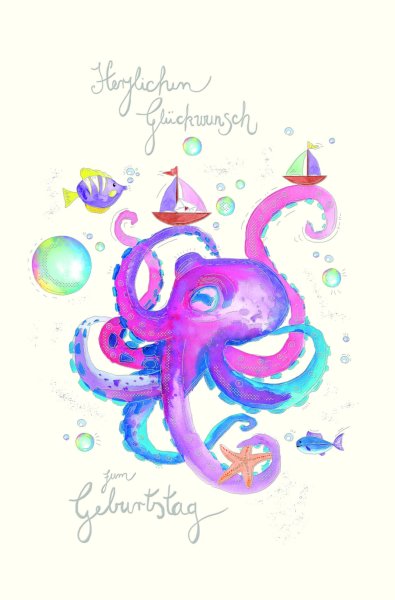 Geburtstag Skorpions Art - Karte mit Umschlag - Octopuss - Krake