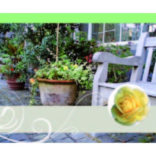 Ohne Text – Minikarte – 9 x 7,8 cm – mit Briefumschlag – Gartenbank + Blumen