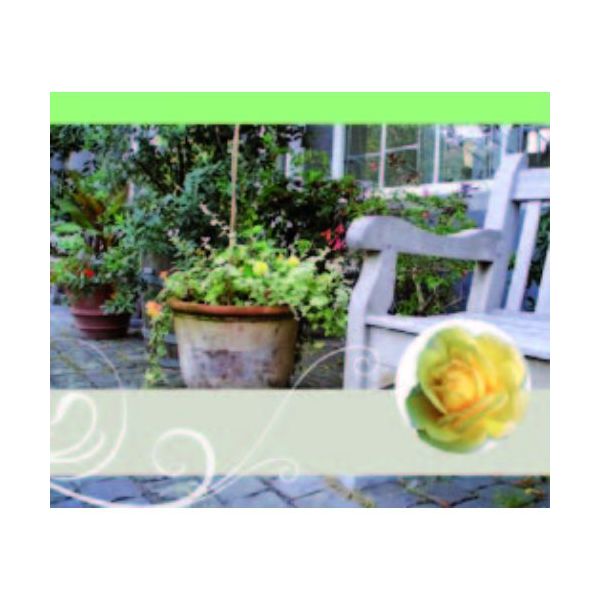 Ohne Text – Minikarte – 9 x 7,8 cm – mit Briefumschlag – Gartenbank + Blumen