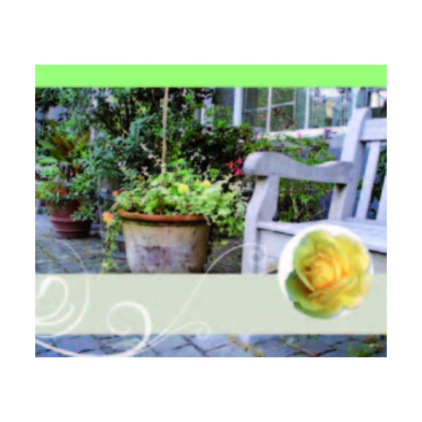 Ohne Text – Minikarte – 9 x 7,8 cm – mit Briefumschlag – Gartenbank + Blumen