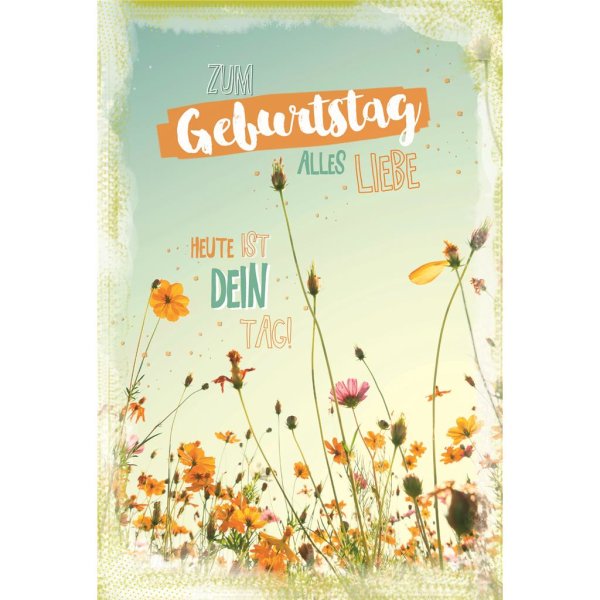 Geburtstag - Glückwunschkarte im Format 11,5 x 17 cm mit Umschlag - Blumenwiese
