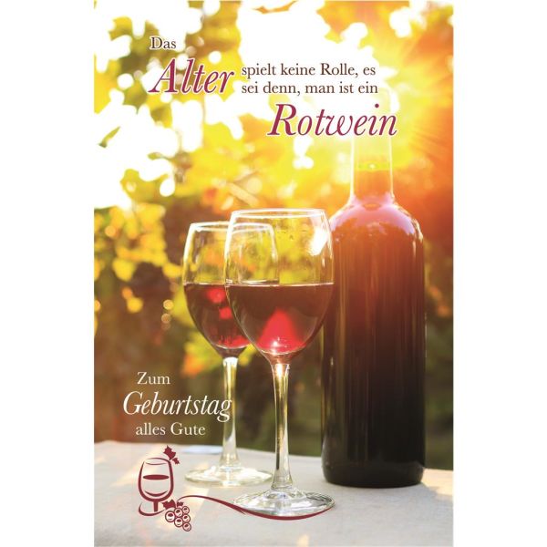 Geburtstag Glückwunschkarte mit Umschlag Rotwein