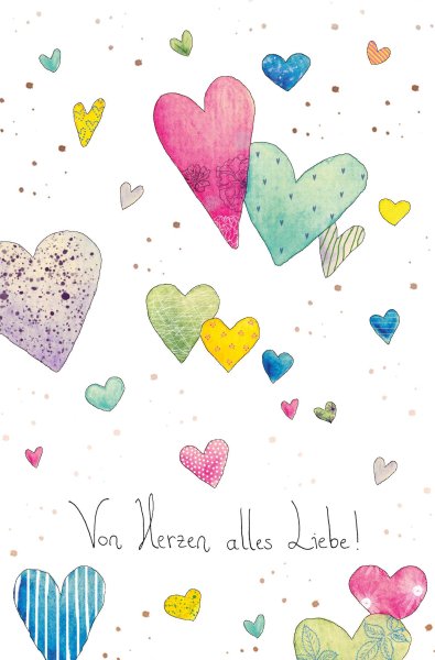 Geburtstag - Glückwunschkarte im Format 11,5 x 17 cm mit Umschlag - bunte Herzen