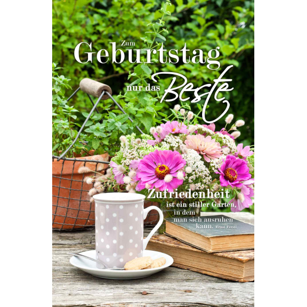 Geburtstag Glückwunschkarte mit Umschlag Gartentisch mit Blumen