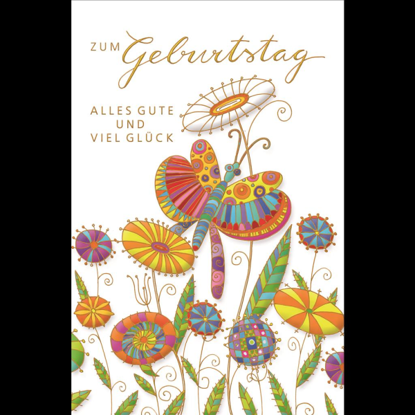 Geburtstagskarte Glückwunschkarte mit Umschlag Schmetterling Blumen Alles Gute Viel Glück