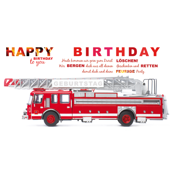 Geburtstag Glückwunschkarte im Format 11,5 x 33 cm mit Umschlag Feuerwehrauto