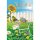 Geburtstag - Glückwunschkarte im Format 11,5 x 17 cm mit Umschlag - Geburtstagskuchen auf Gartentisch mit Sonnenblume