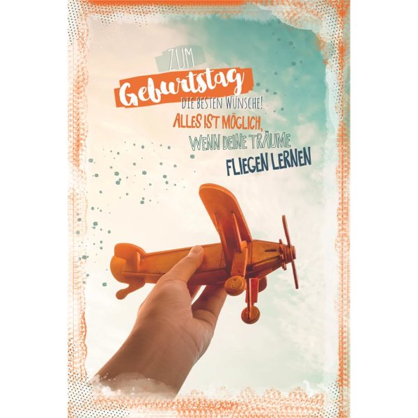 Geburtstag - Glückwunschkarte im Format 11,5 x 17 cm mit Umschlag - Flugzeug