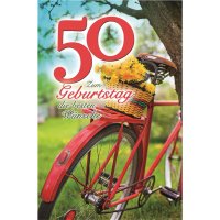 50. Geburtstag - Karte mit Umschlag - rotes Fahrrad mit...