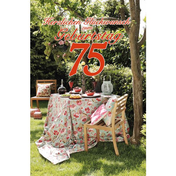 A 75 . Geburtstag Karte mit Umschlag gedeckter Gartentisch