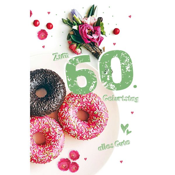 60. Geburtstag Karte mit Umschlag bunte Donuts