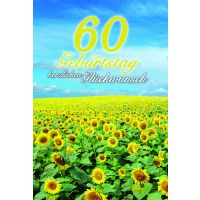 60. Geburtstag Karte mit Umschlag Sonnenblumenwiese