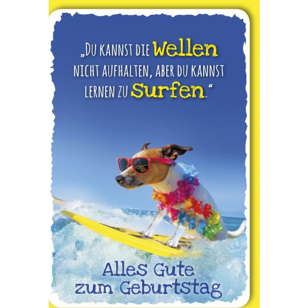 Geburtstag Glückwunschkarte mit Umschlag Hund auf Surfbrett