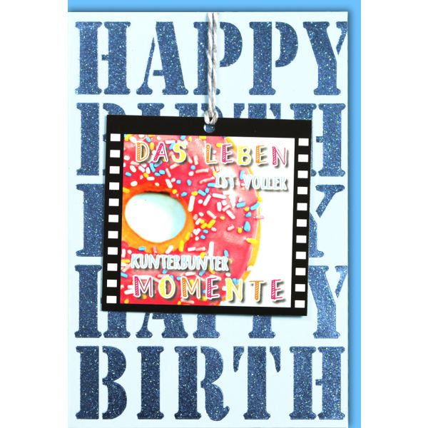 Geburtstag Glückwunschkarte mit Umschlag Donut pink blau