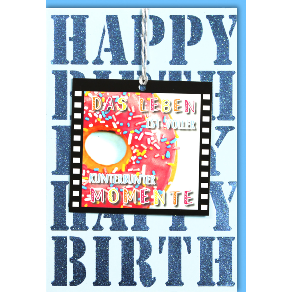 Geburtstag Glückwunschkarte mit Umschlag Donut pink blau