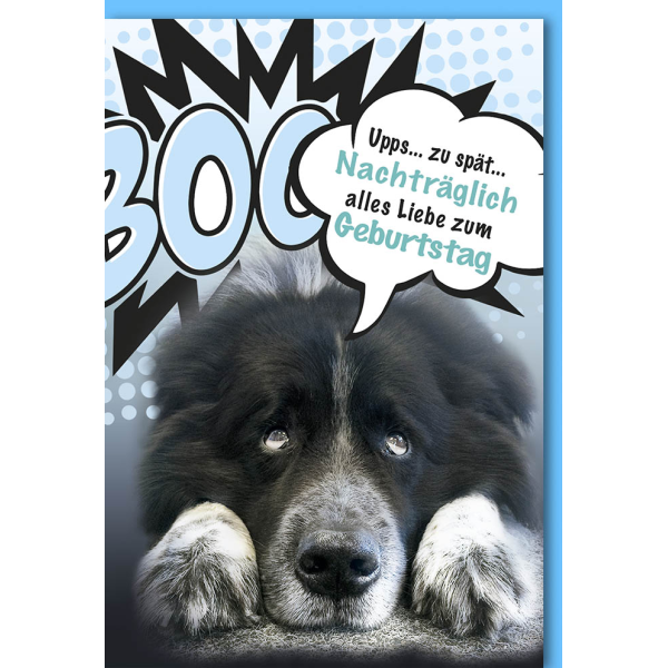Geburtstag nachträglich verspätet Glückwunschkarte mit Umschlag Hund