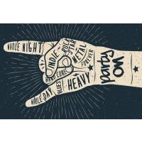 Postkarte #like Hand mit Schlagworten Party on Metal...