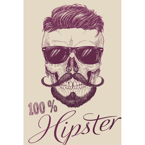 Postkarte #like 100% Hipster – Totenkopf Bart